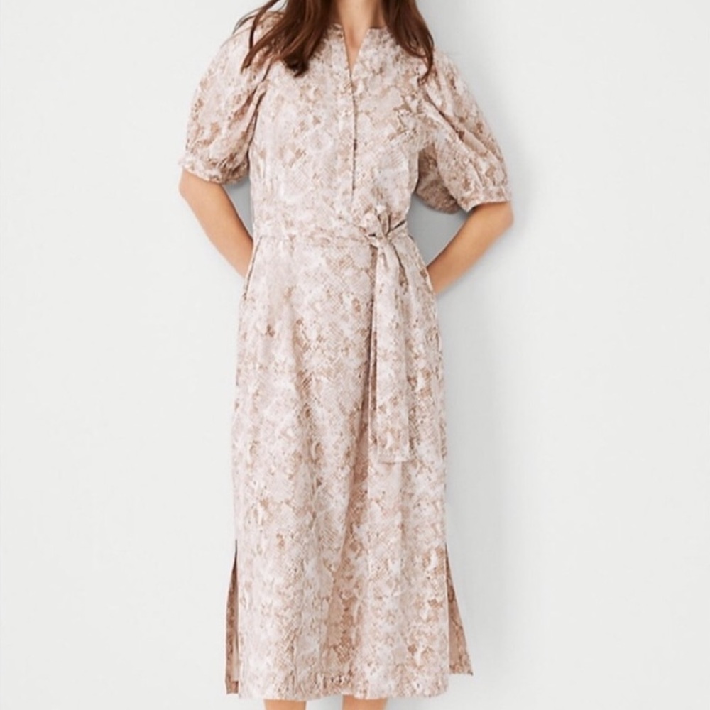 Ann Taylor Beige Snake Print Midi Dress